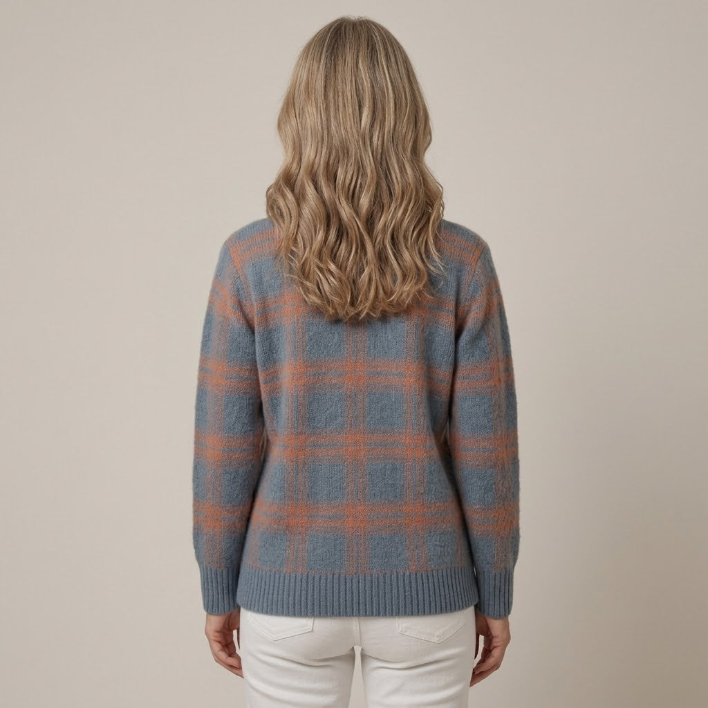 Women's Blue Check Shirt Jacket — Knitted Button Up Collared Shacket