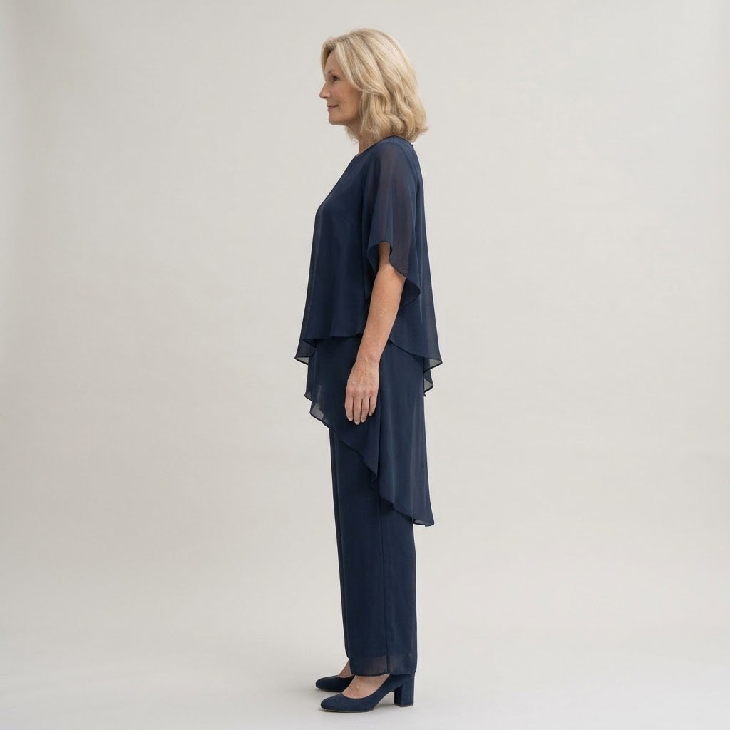Clara Chiffon 2-Piece Set — Women's Layered Overlay Top Wide Leg Trouser Set
