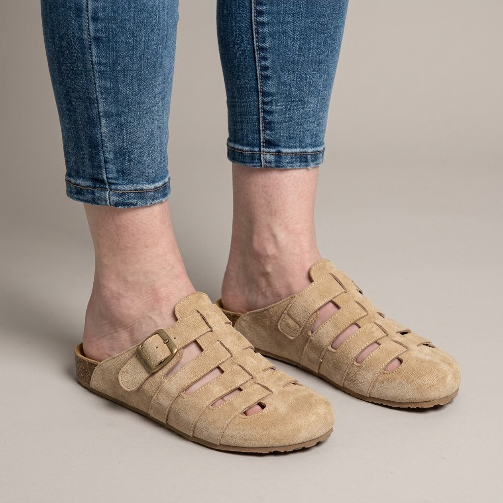 Women's Yellow Closed Toe Mules — Buckle Cut-Out Slip-On Clog Sandals