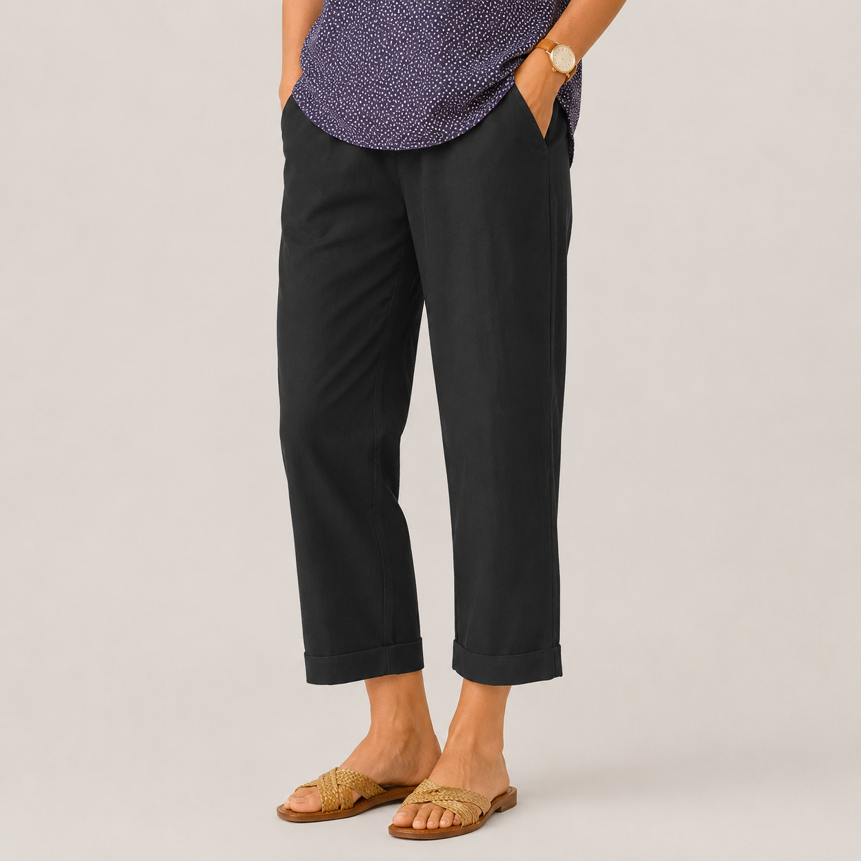Clara Coastal Cropped Trousers — Women's Wide Leg Pull-On Trousers