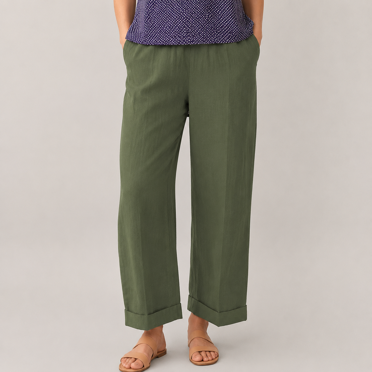 Clara Coastal Cropped Trousers — Women's Wide Leg Pull-On Trousers