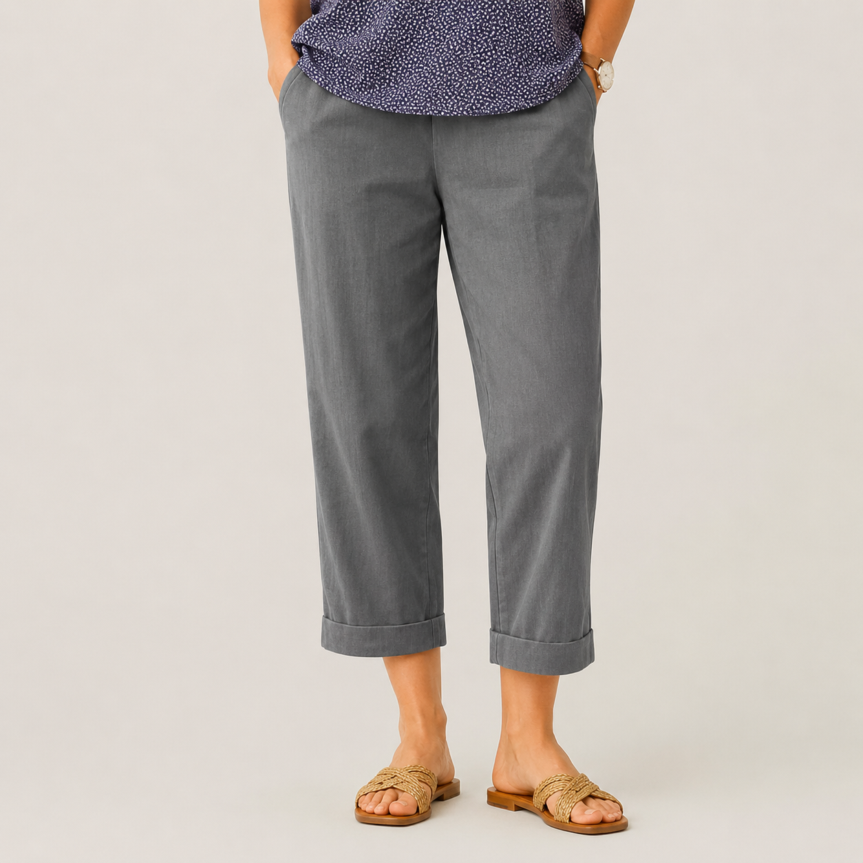 Clara Coastal Cropped Trousers — Women's Wide Leg Pull-On Trousers