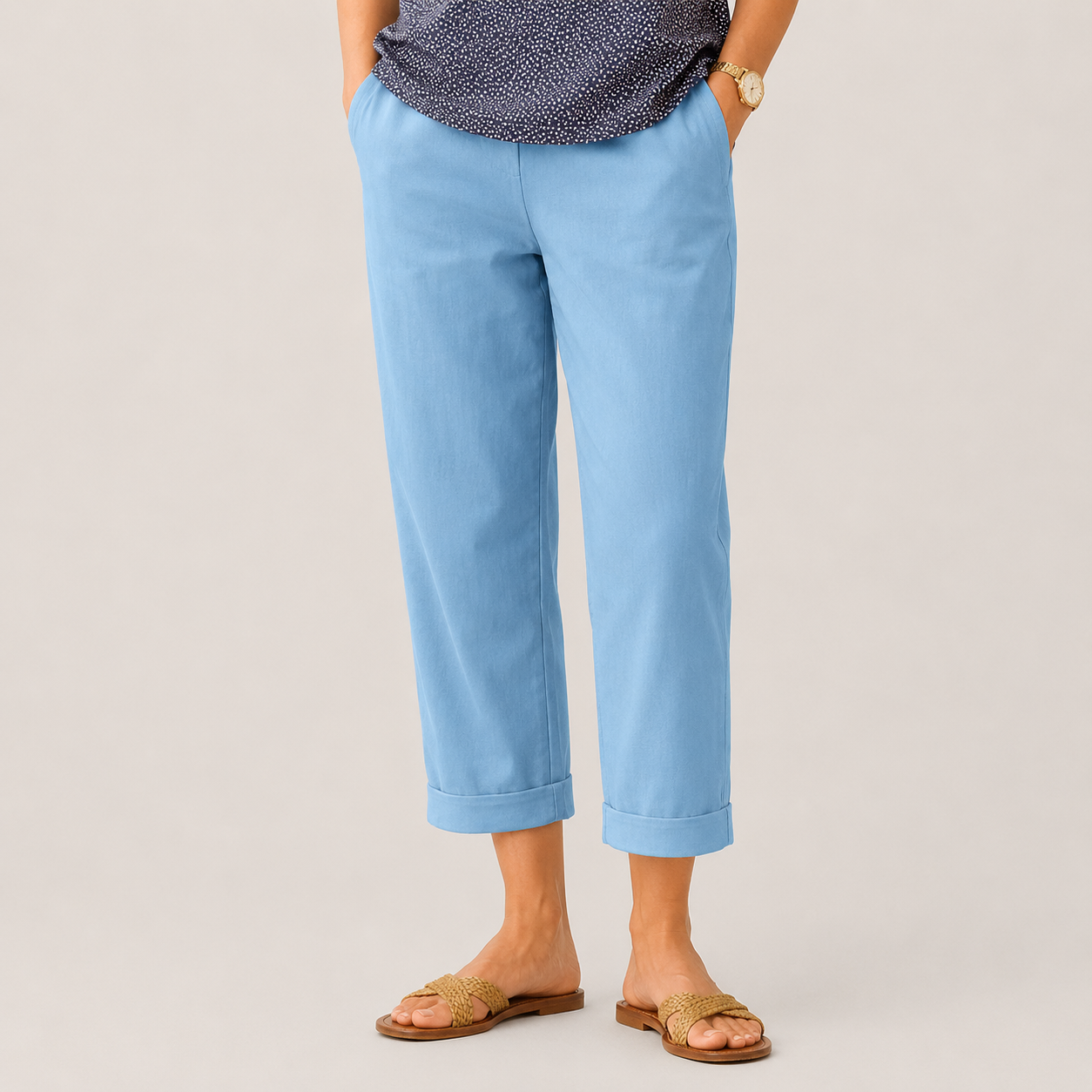 Clara Coastal Cropped Trousers — Women's Wide Leg Pull-On Trousers
