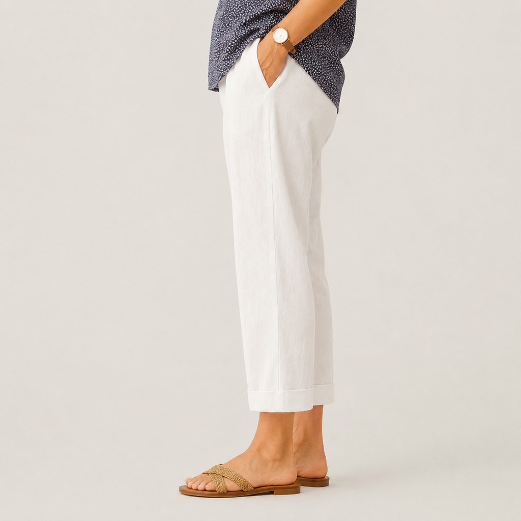 Clara Coastal Cropped Trousers — Women's Wide Leg Pull-On Trousers