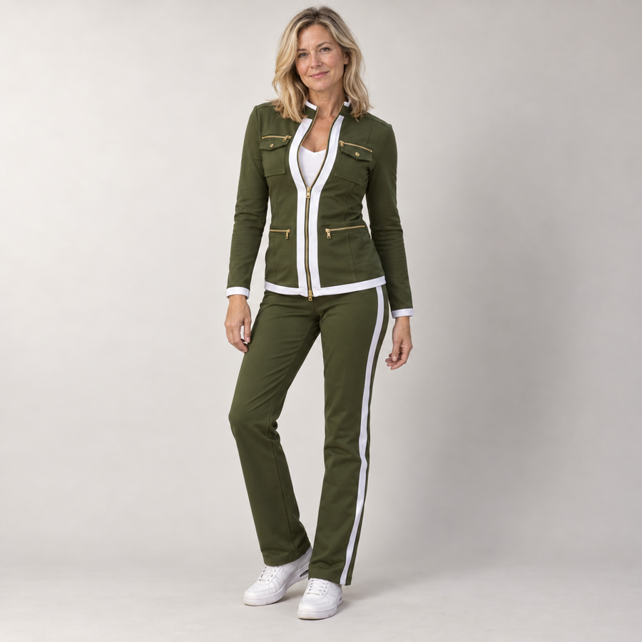 Ladies Tracksuit Set – Zip Jacket & Straight Leg Trousers Co-ord with White Trim