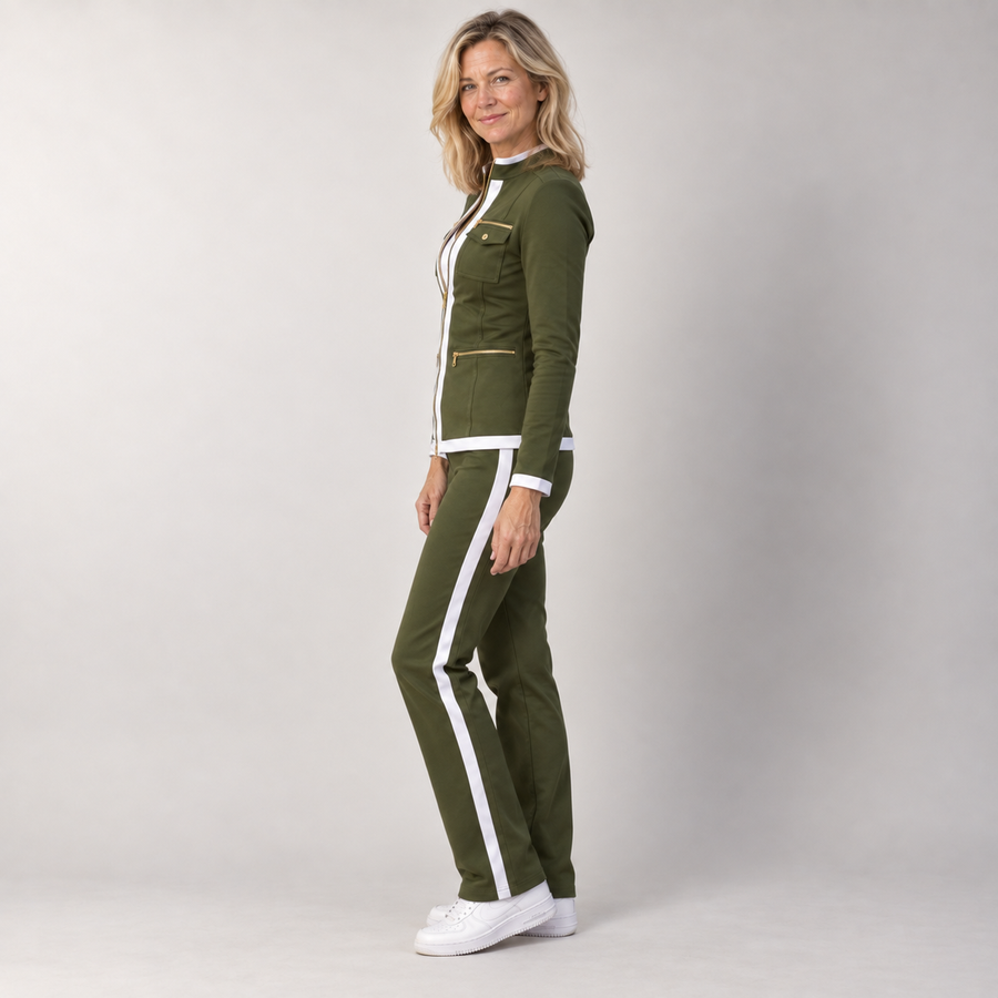 Ladies Tracksuit Set – Zip Jacket & Straight Leg Trousers Co-ord with White Trim