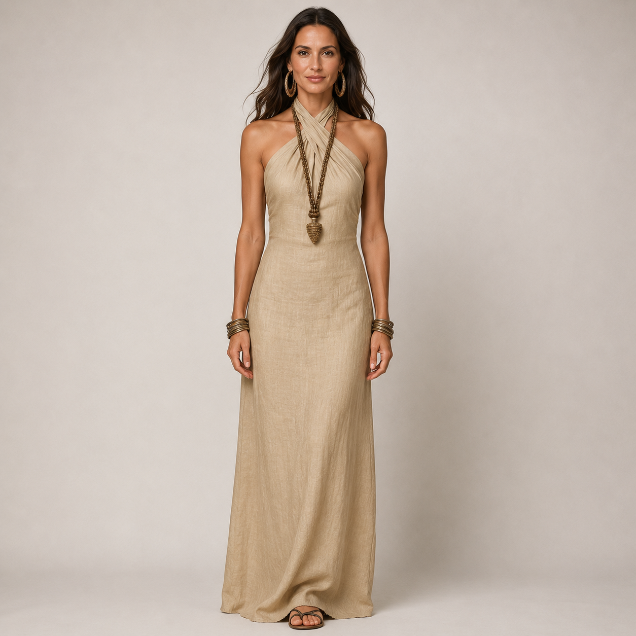 Clara Cross Halter Maxi Dress — Women's Sleeveless Wrap Neck Summer Dress