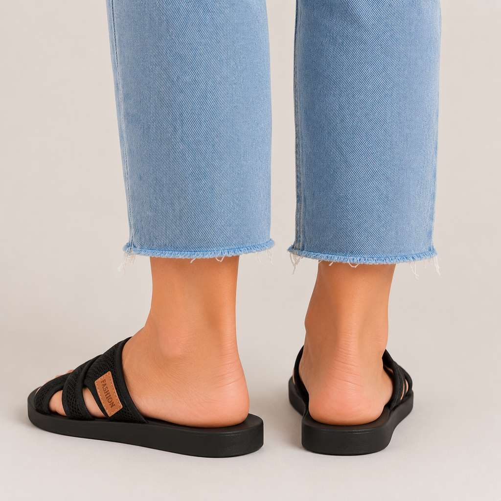 Clara Cross Strap Slide Sandal — Women's Flat Open Toe Mule Sandal