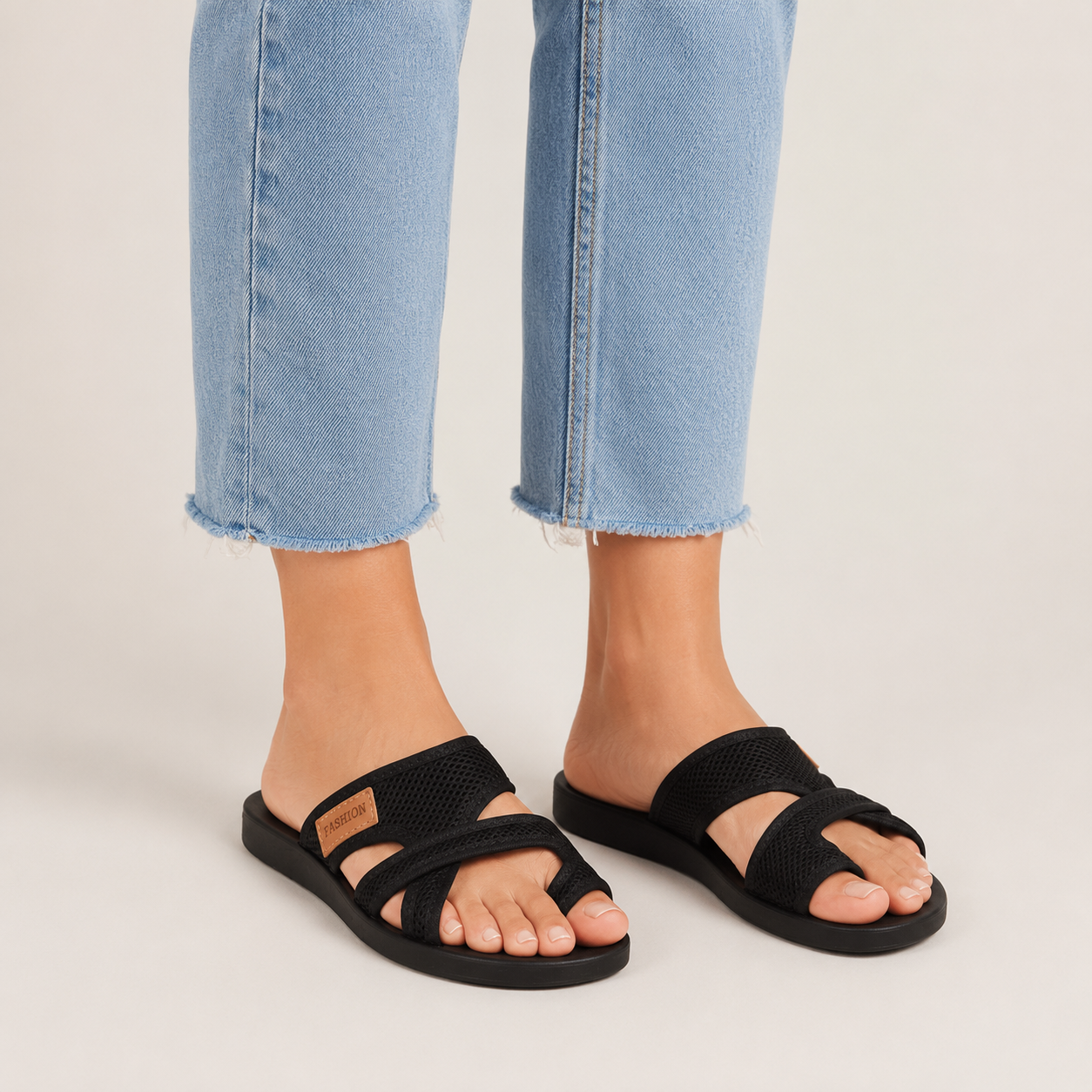 Clara Cross Strap Slide Sandal — Women's Flat Open Toe Mule Sandal