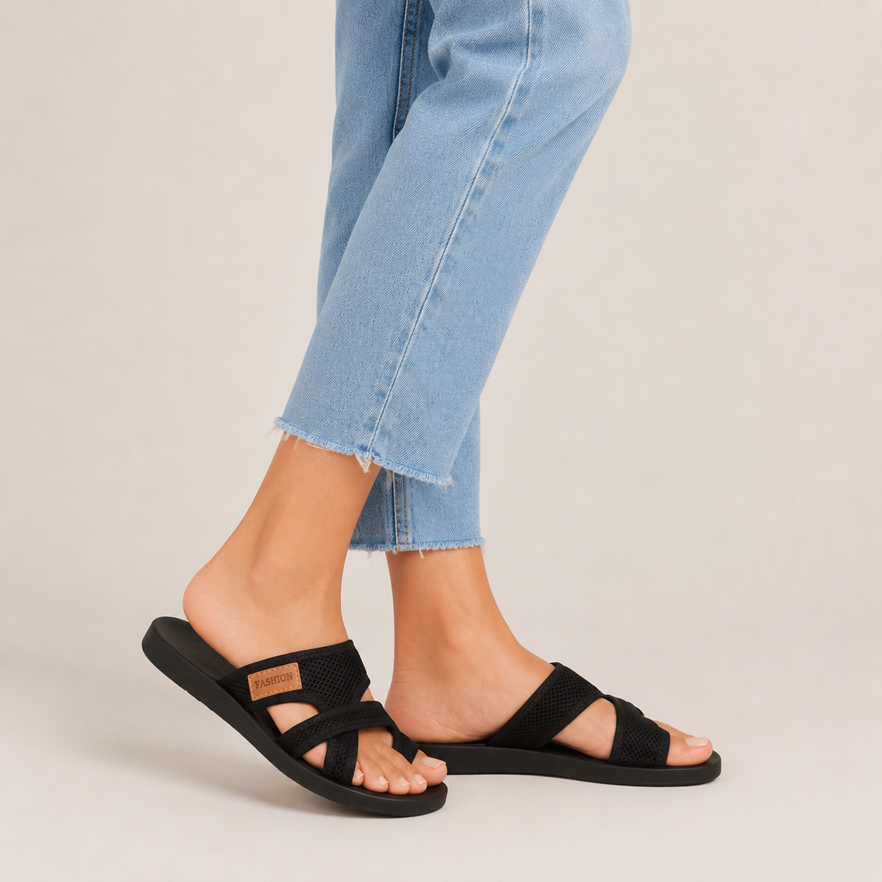 Clara Cross Strap Slide Sandal — Women's Flat Open Toe Mule Sandal