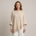 Women's Oversized Batwing Jumper — Draped Asymmetric Hem Knit Sweater