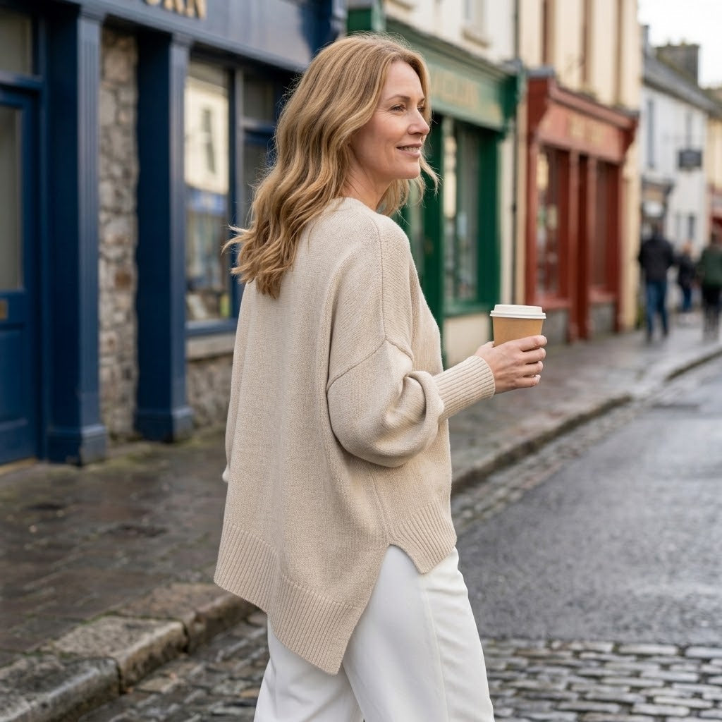 Women's Oversized Batwing Jumper — Draped Asymmetric Hem Knit Sweater