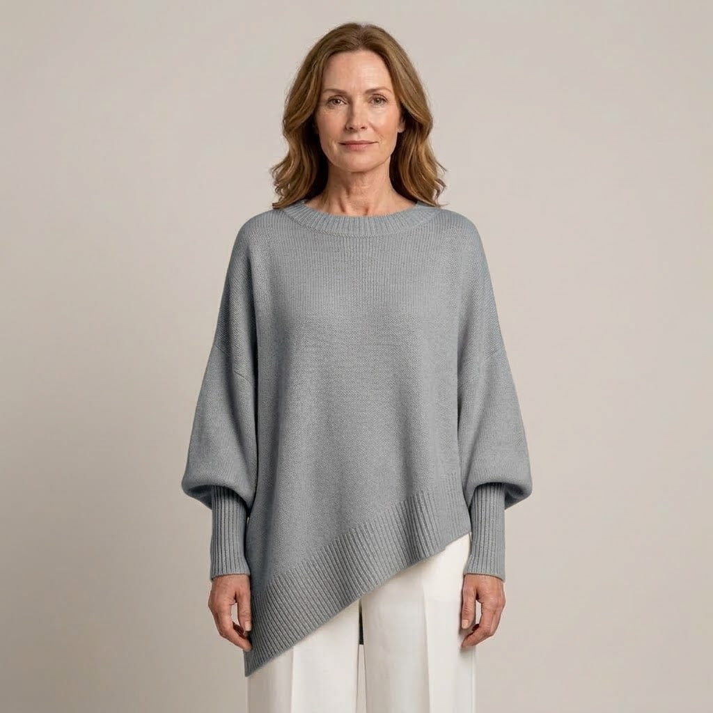 Women's Oversized Batwing Jumper — Draped Asymmetric Hem Knit Sweater