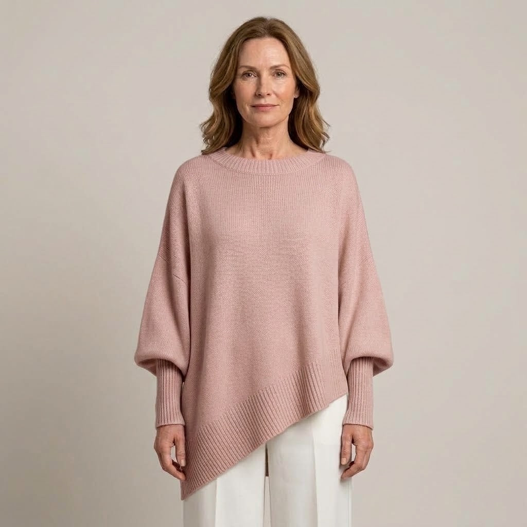 Women's Oversized Batwing Jumper — Draped Asymmetric Hem Knit Sweater