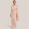 Clara Draped Cape Gown — Women's Ruched Boat Neck Occasion Maxi Dress
