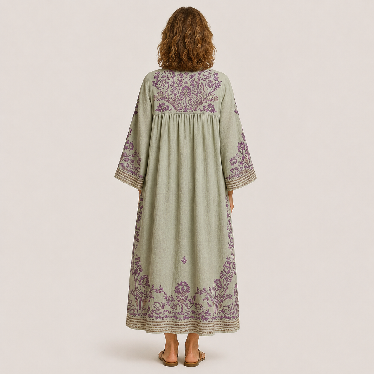 Clara Embroidered Kaftan Dress — Women's Boho Linen Look Maxi Dress