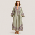 Clara Embroidered Kaftan Dress — Women's Boho Linen Look Maxi Dress