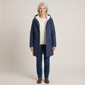Women's Navy Hooded Winter Coat — Fleece Lined Longline Parka with Pockets