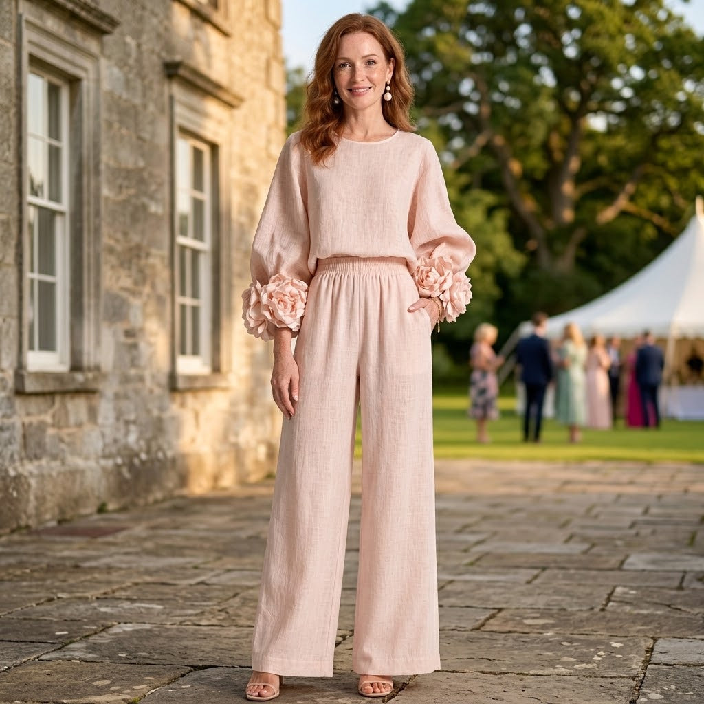 Women's Pink Wedding Guest Two Piece Set