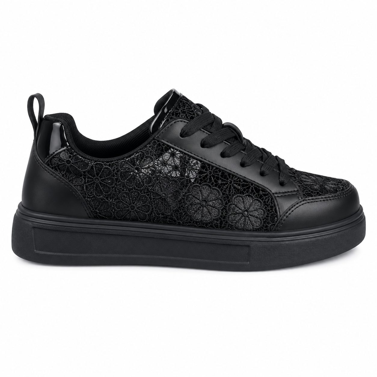 Clara Floral Lace Trainer — Women's White Platform Lace-Up Sneaker