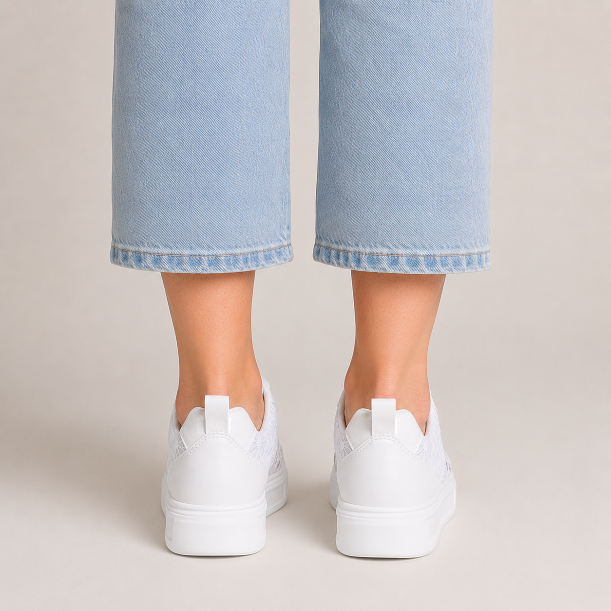 Clara Floral Lace Trainer — Women's White Platform Lace-Up Sneaker