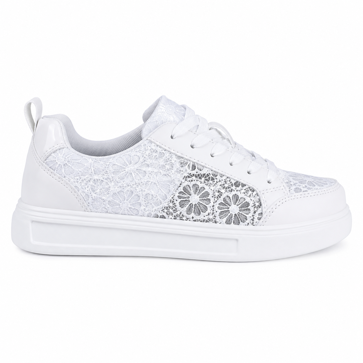 Clara Floral Lace Trainer — Women's White Platform Lace-Up Sneaker