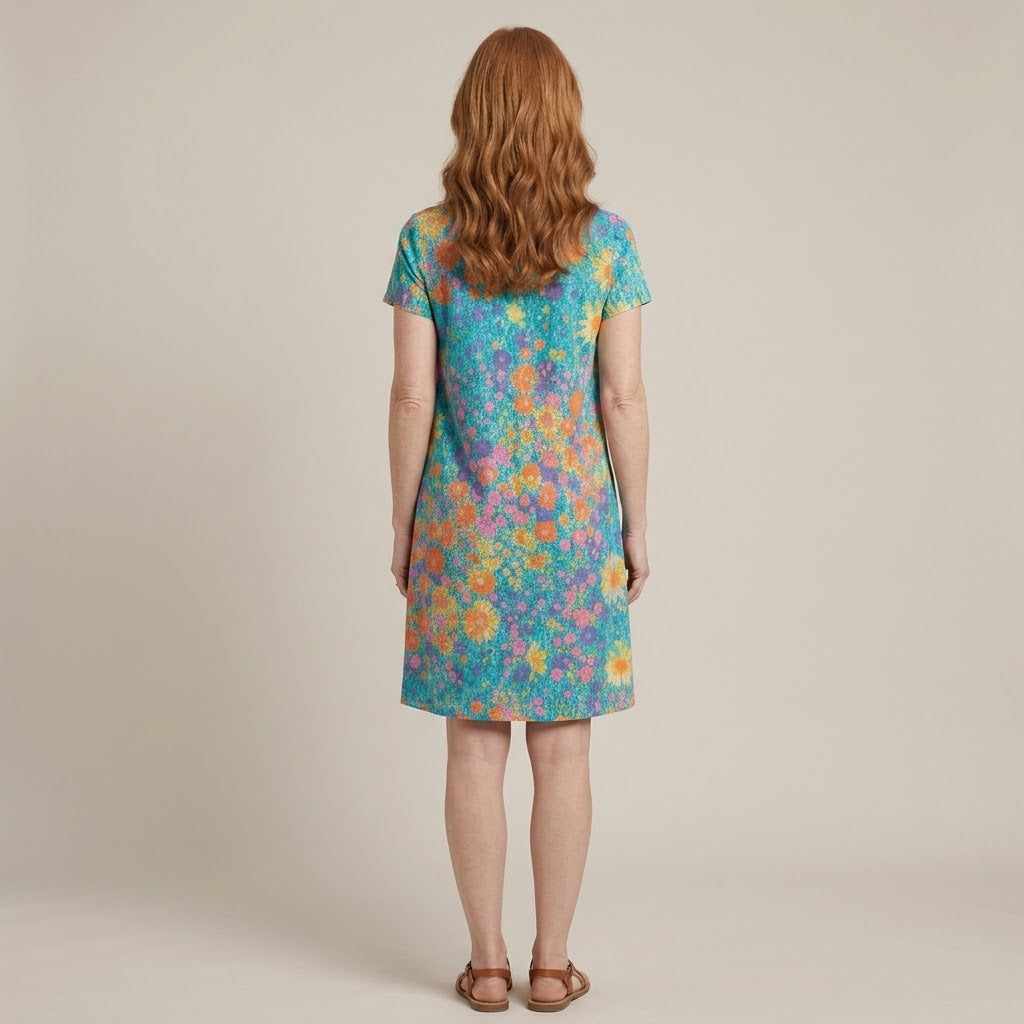 Clara Floral Swing Dress — Women's Short Sleeve V Neck Knee Length Summer Dress