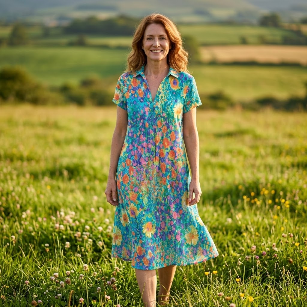 Clara Floral Swing Dress — Women's Short Sleeve V Neck Knee Length Summer Dress
