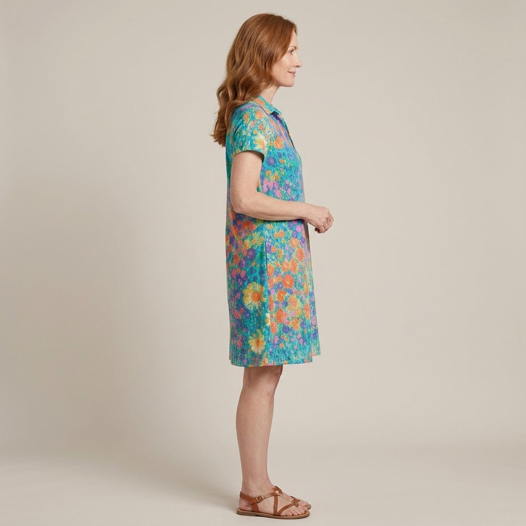 Clara Floral Swing Dress — Women's Short Sleeve V Neck Knee Length Summer Dress