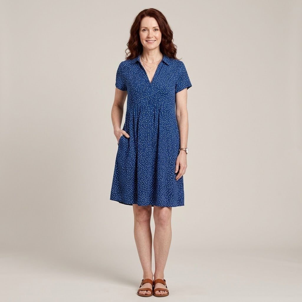 Clara Floral Swing Dress — Women's Short Sleeve V Neck Knee Length Summer Dress