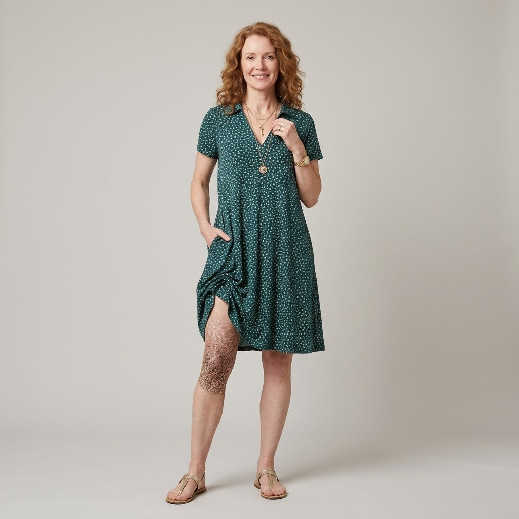 Clara Floral Swing Dress — Women's Short Sleeve V Neck Knee Length Summer Dress