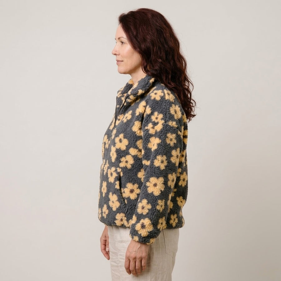 Women's Floral Teddy Fleece Half Zip Pullover — Oversized Borg Jumper