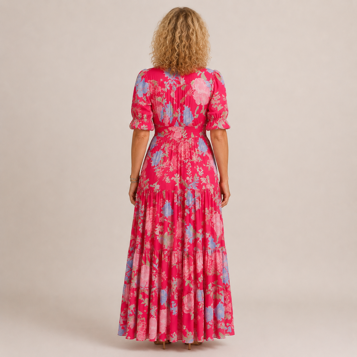 Clara Floral Tiered Maxi Dress — Women's V-Neck Puff Sleeve Summer Dress