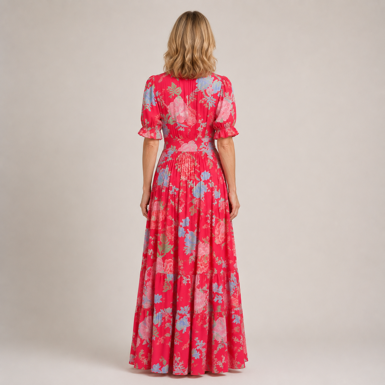 Clara Floral Tiered Maxi Dress — Women's V Neck Puff Sleeve Dress