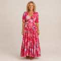 Clara Floral Tiered Maxi Dress — Women's V-Neck Puff Sleeve Summer Dress
