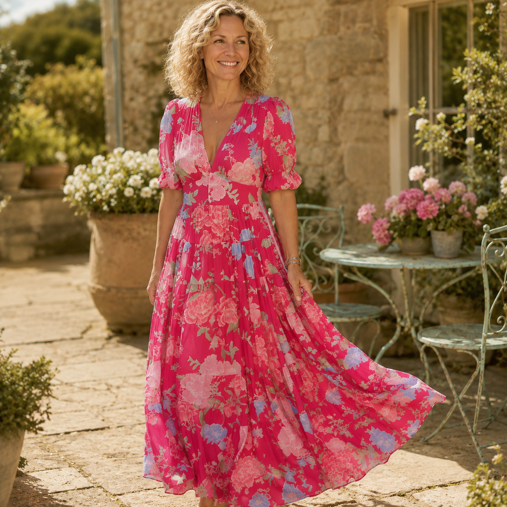 Clara Floral Tiered Maxi Dress — Women's V-Neck Puff Sleeve Summer Dress