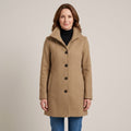 Women's Khaki Winter Coat — High Funnel Collar Button Front Mid Length Jacket