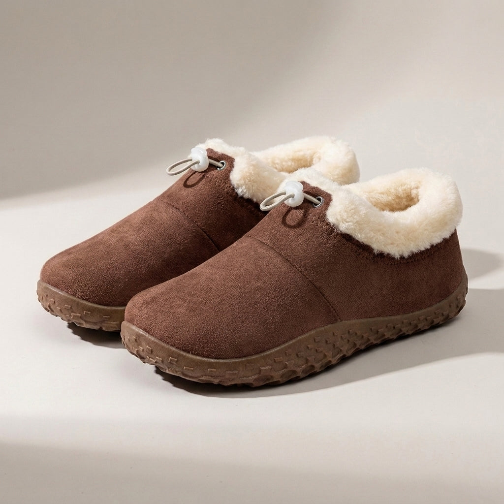 Ladies Fur Lined Slip-On Shoes – Warm Faux Suede Slippers with Rubber Sole