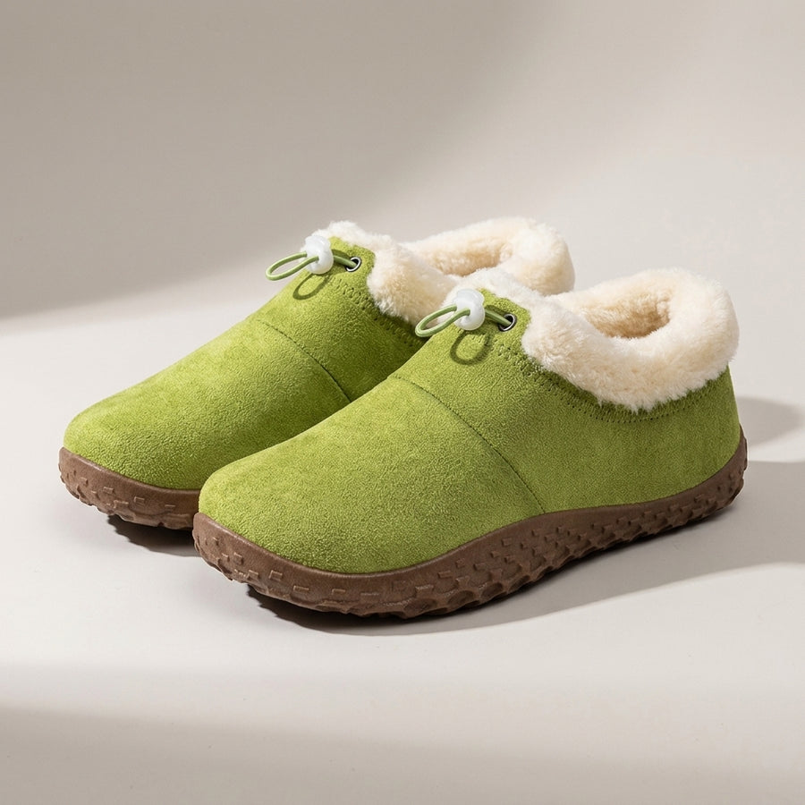 Ladies Fur Lined Slip-On Shoes – Warm Faux Suede Slippers with Rubber Sole