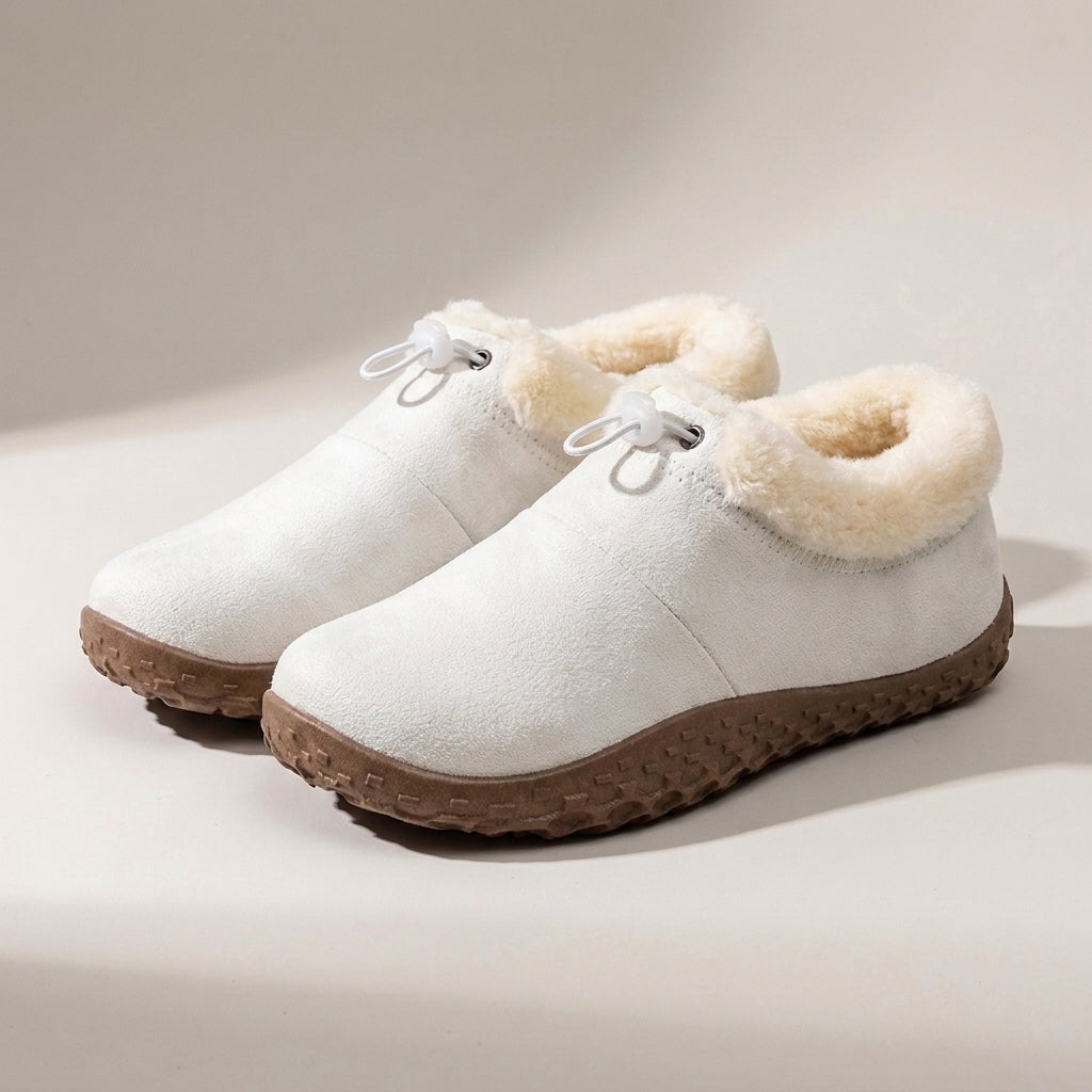 Ladies Fur Lined Slip-On Shoes – Warm Faux Suede Slippers with Rubber Sole