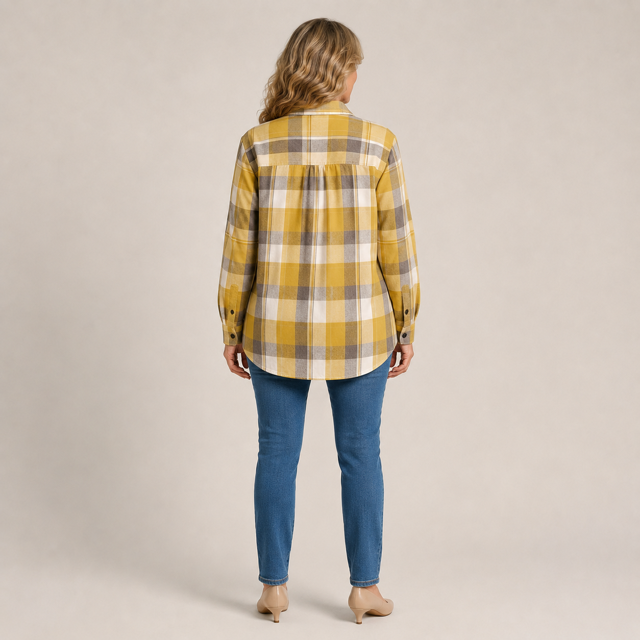 Women's Yellow Gingham Shirt — Collared Button-Up Check Summer Blouse