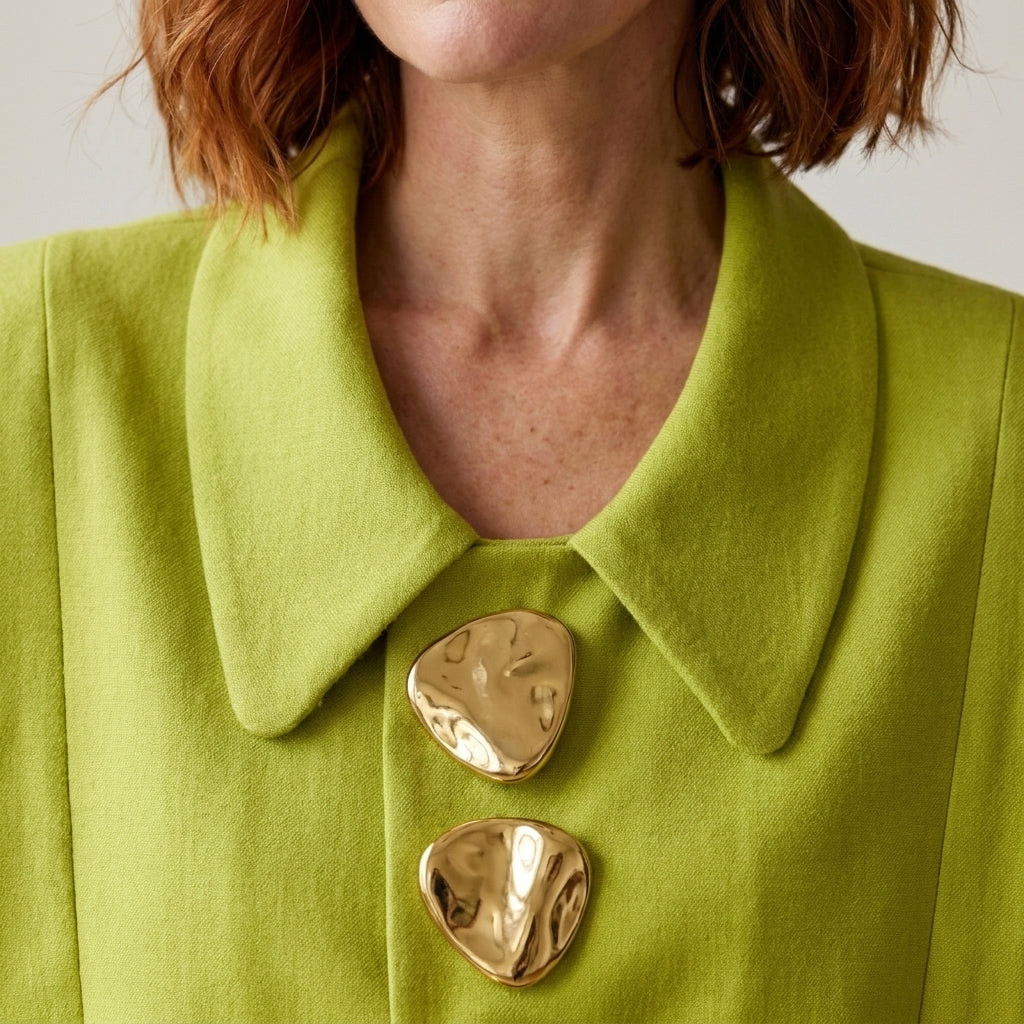 Gold Button Cropped Blazer for Women