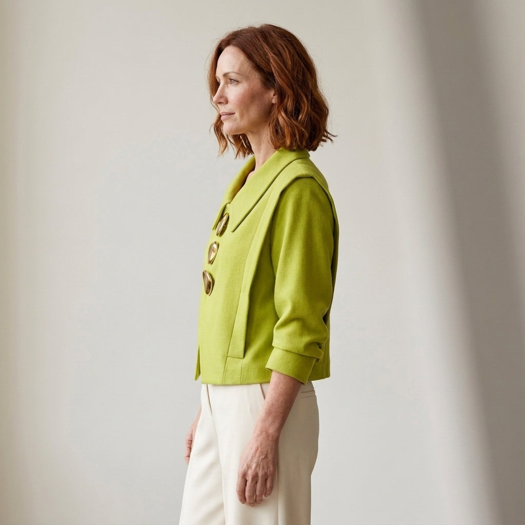 Gold Button Cropped Blazer for Women
