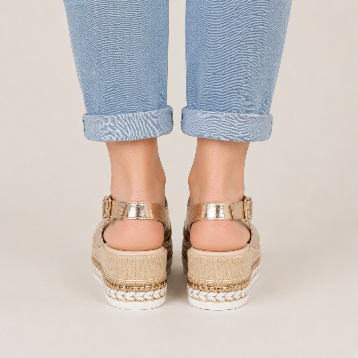 Clara Gold Platform Sandal — Women's Open Toe Espadrille Wedge Sandal