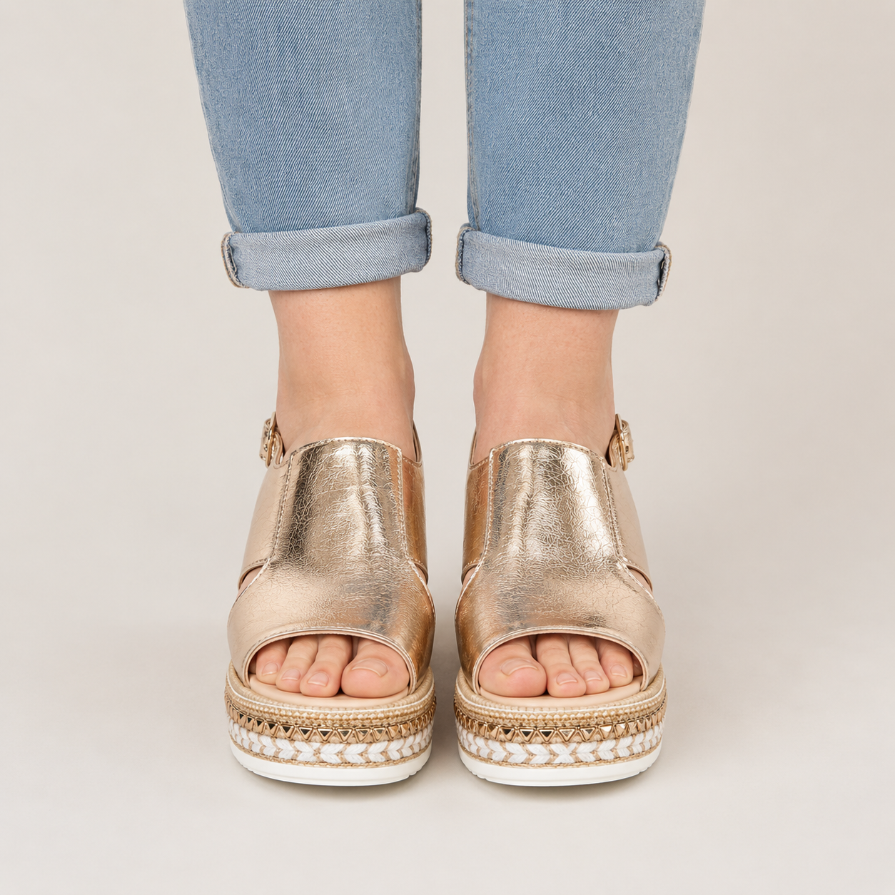 Clara Gold Platform Sandal — Women's Open Toe Espadrille Wedge Sandal