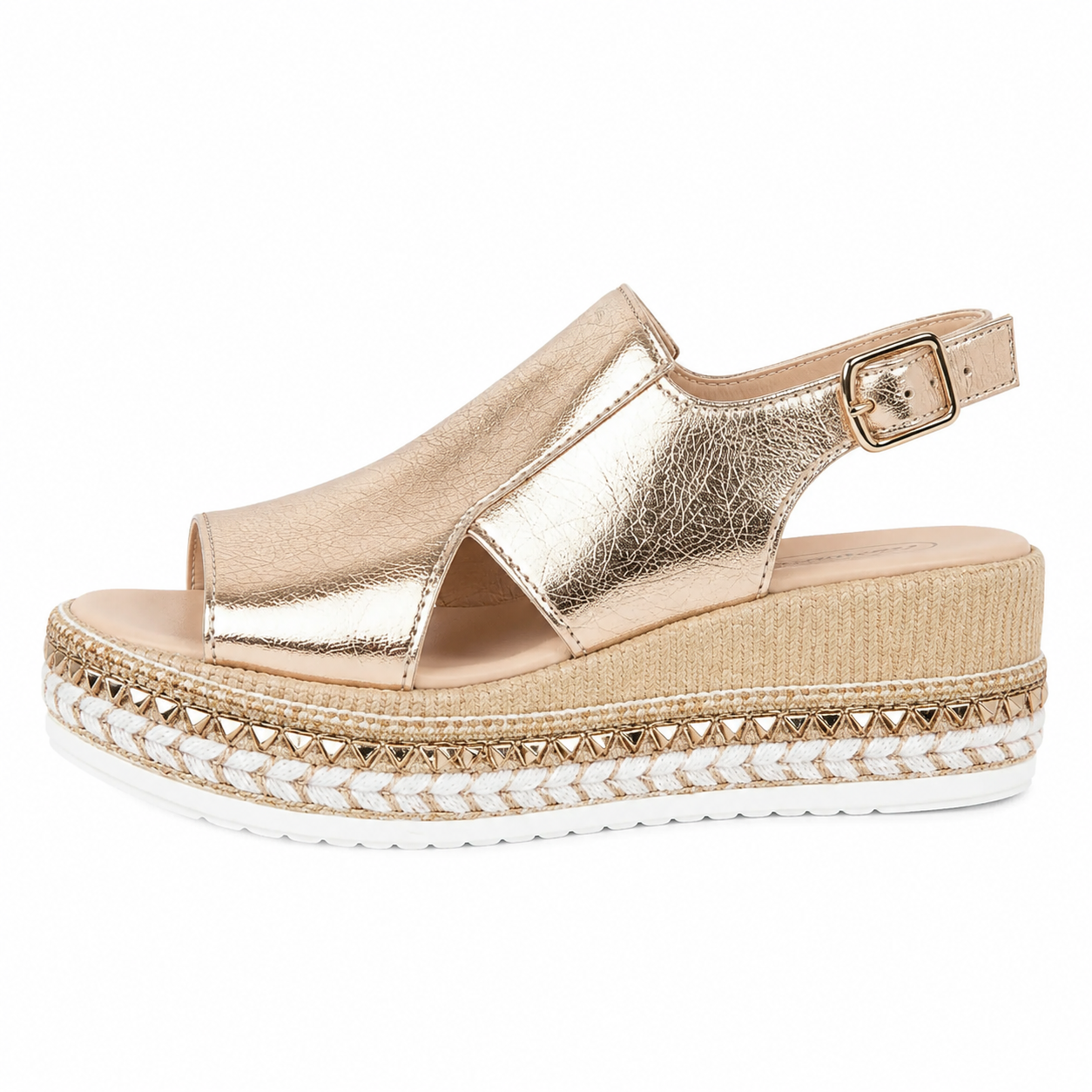 Clara Gold Platform Sandal — Women's Open Toe Espadrille Wedge Sandal