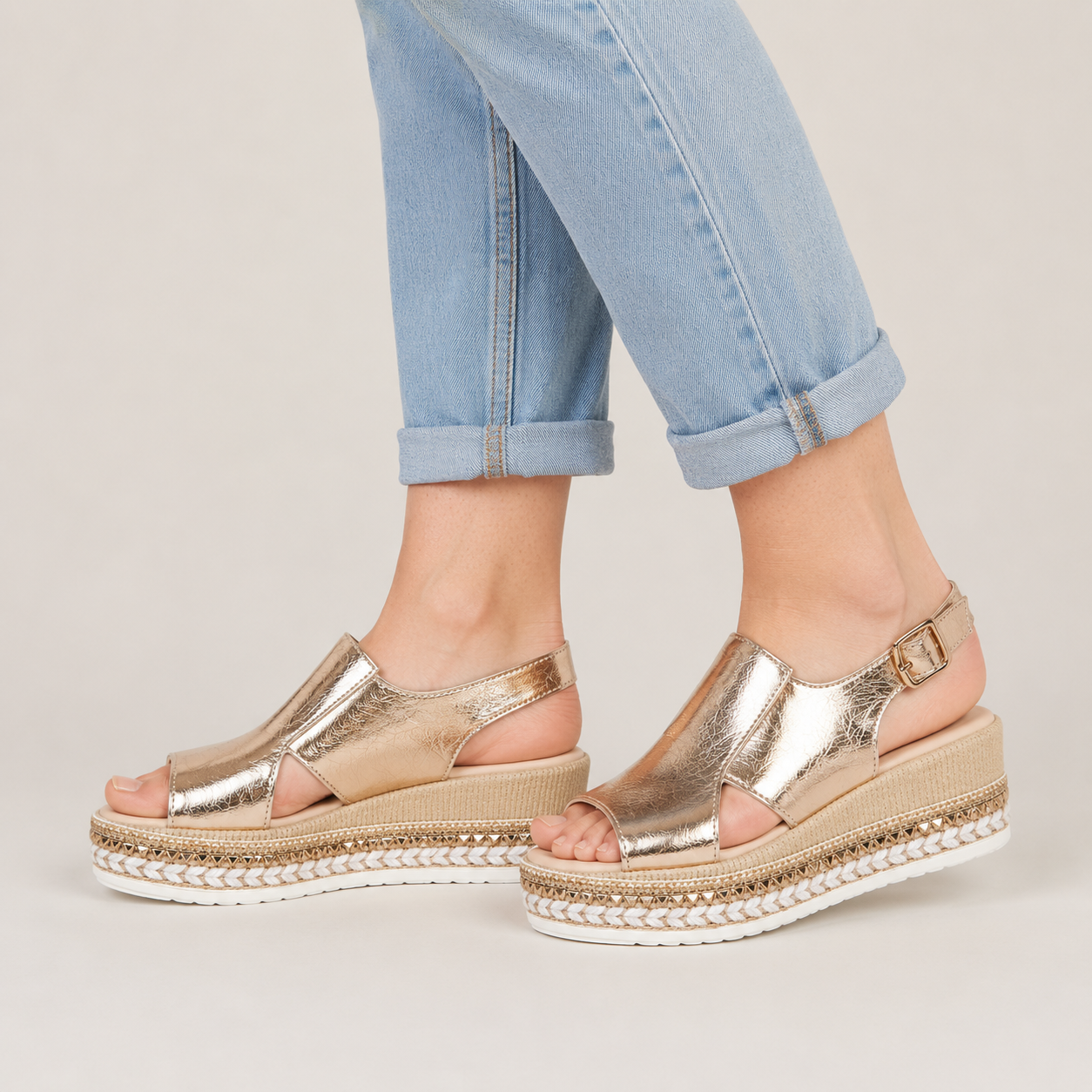 Clara Gold Platform Sandal — Women's Open Toe Espadrille Wedge Sandal
