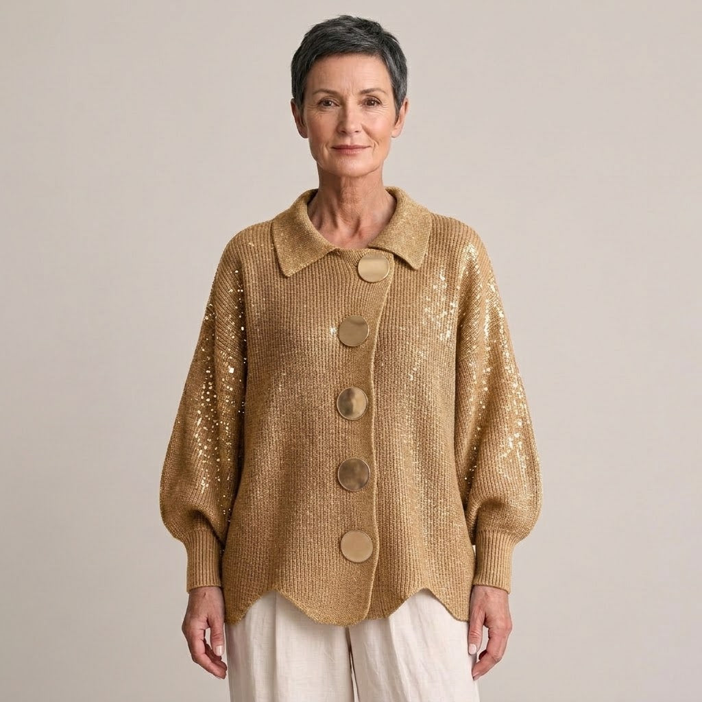 Women's Navy Button Cardigan — Collared Oversized Chunky Knit Jumper