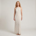 Women's White Halter Neck Maxi Dress — Textured Sleeveless Wedding Guest & Occasion Dress