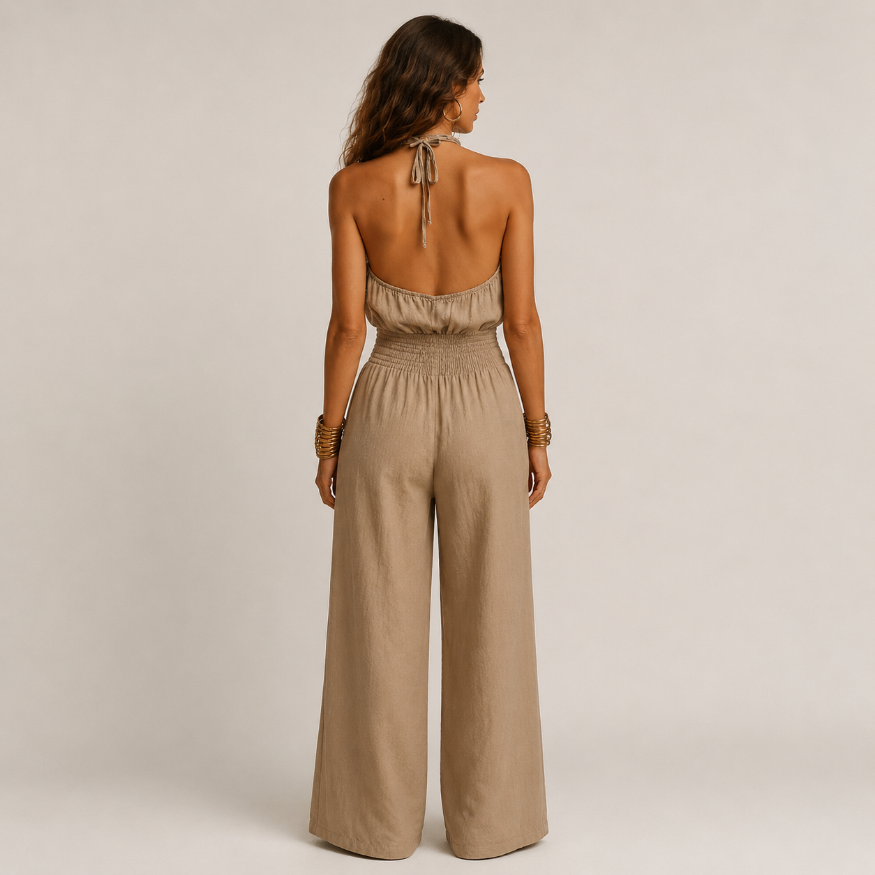 Clara Halter Smocked Jumpsuit — Women's Wide Leg Palazzo Summer Jumpsuit